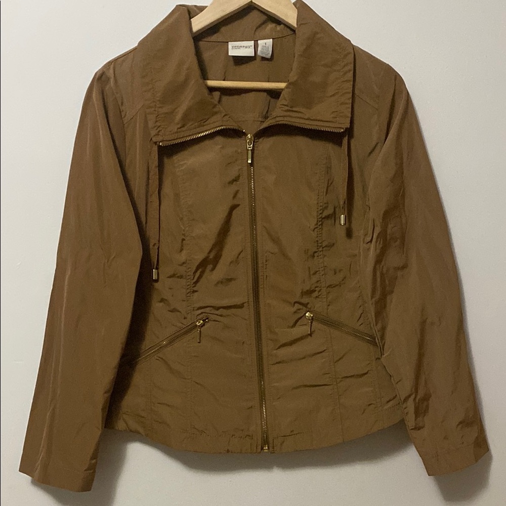 Chico's Brown Utility Jacket with Ruched Waist